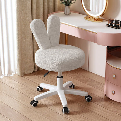 Contemporary Creative Round Rabbit Shape Backrest Lambswool Metal Frame Vanity Stool For Bedroom