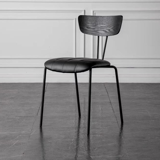 Contemporary Nordic Round Striped Upholstered Wood Faux Leather Metal Frame Dining Chair Backrest For Dining Room