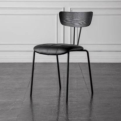 Contemporary Nordic Round Striped Upholstered Wood Faux Leather Metal Frame Dining Chair Backrest For Dining Room