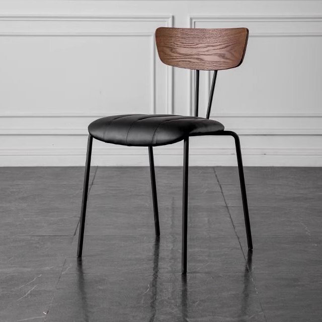 Contemporary Nordic Round Striped Upholstered Wood Faux Leather Metal Frame Dining Chair Backrest For Dining Room