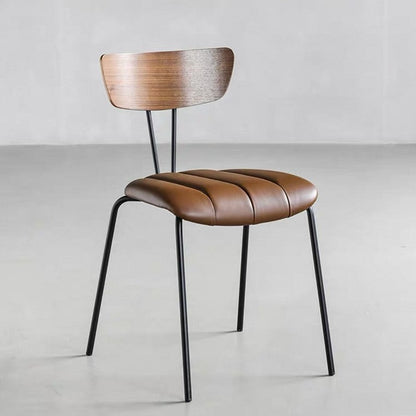 Contemporary Nordic Round Striped Upholstered Wood Faux Leather Metal Frame Dining Chair Backrest For Dining Room