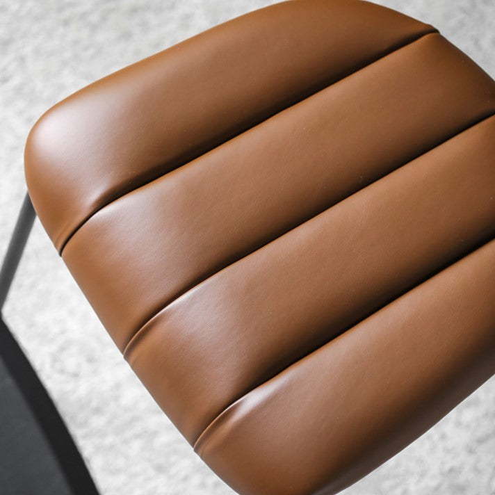 Contemporary Nordic Round Striped Upholstered Wood Faux Leather Metal Frame Dining Chair Backrest For Dining Room