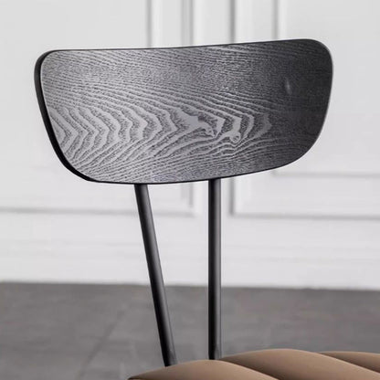 Contemporary Nordic Round Striped Upholstered Wood Faux Leather Metal Frame Dining Chair Backrest For Dining Room