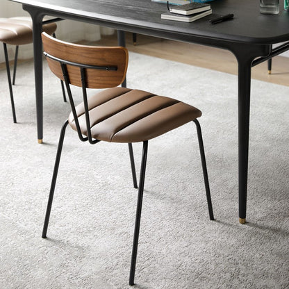 Contemporary Nordic Round Striped Upholstered Wood Faux Leather Metal Frame Dining Chair Backrest For Dining Room