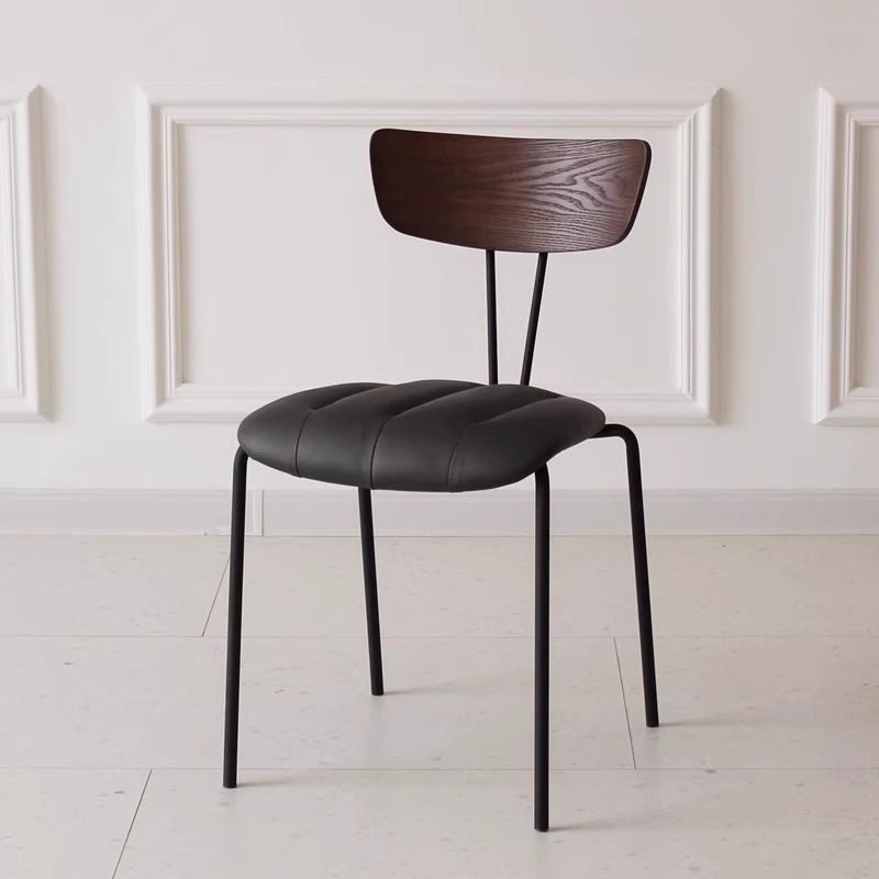 Contemporary Nordic Round Striped Upholstered Wood Faux Leather Metal Frame Dining Chair Backrest For Dining Room