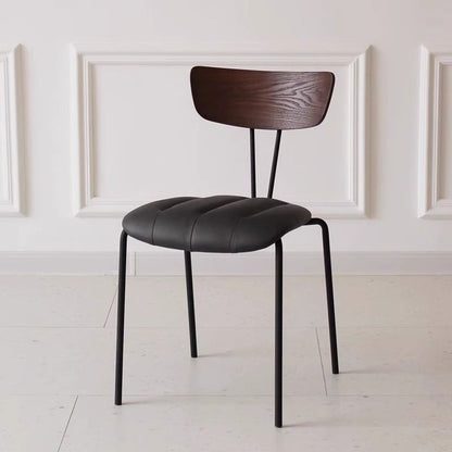 Contemporary Nordic Round Striped Upholstered Wood Faux Leather Metal Frame Dining Chair Backrest For Dining Room