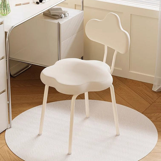 Modern Minimalist Cream Cloud Upholstered Faux Leather Metal Frame Vanity Stool Backrest For Bedroom
