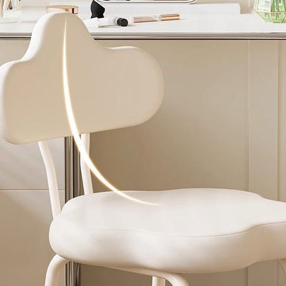 Modern Minimalist Cream Cloud Upholstered Faux Leather Metal Frame Vanity Stool Backrest For Bedroom