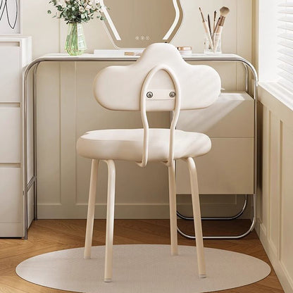 Modern Minimalist Cream Cloud Upholstered Faux Leather Metal Frame Vanity Stool Backrest For Bedroom
