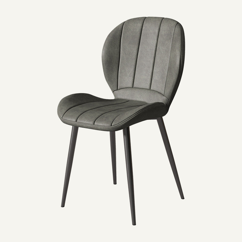 Contemporary Nordic Shell Shape Striped PU Leather Metal Dining Chair Backrest For Dining Room