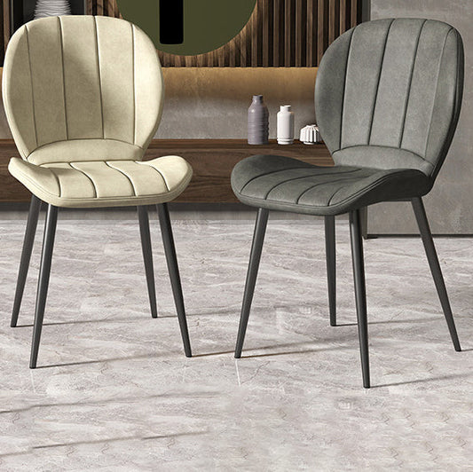 Contemporary Nordic Shell Shape Striped PU Leather Metal Dining Chair Backrest For Dining Room