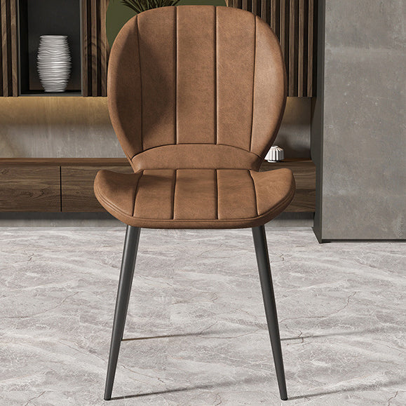 Contemporary Nordic Shell Shape Striped PU Leather Metal Dining Chair Backrest For Dining Room