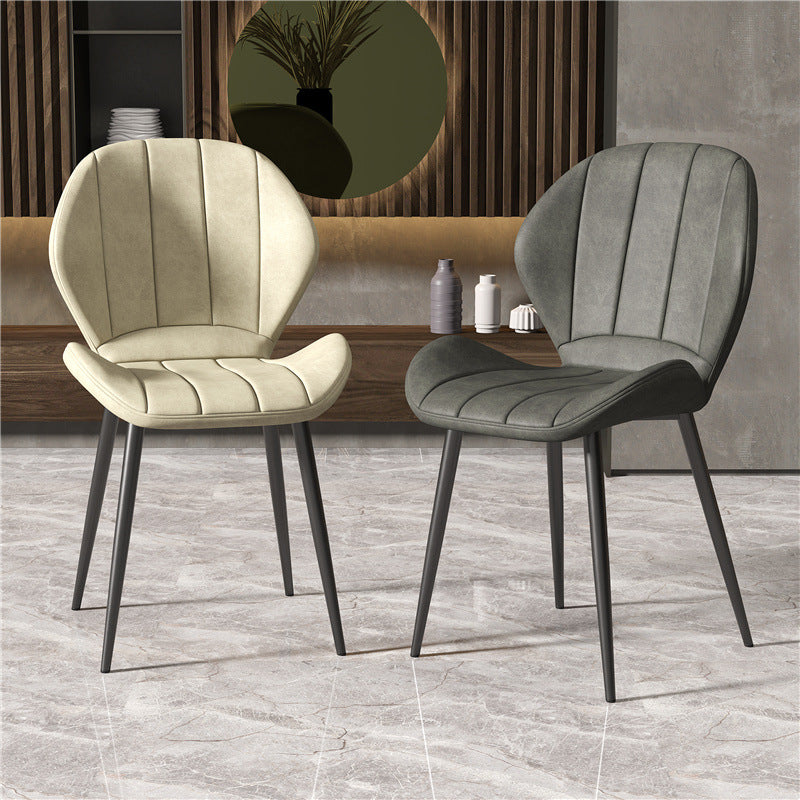 Contemporary Nordic Shell Shape Striped PU Leather Metal Dining Chair Backrest For Dining Room