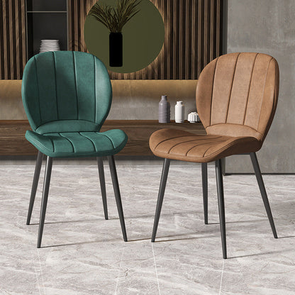 Contemporary Nordic Shell Shape Striped PU Leather Metal Dining Chair Backrest For Dining Room
