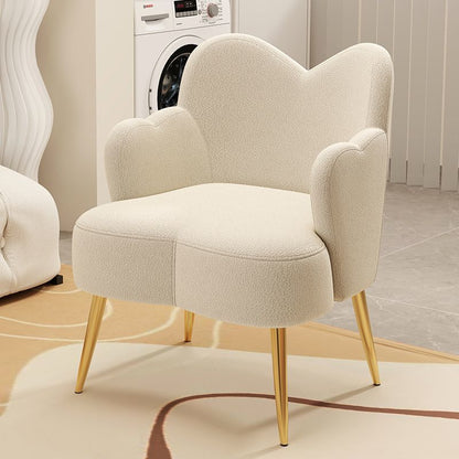 Contemporary Creative Cream Lambswool Upholstered Metal Vanity Stool Backrest Armrest For Bedroom