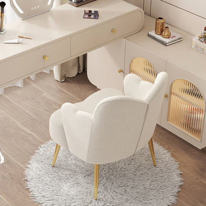 Contemporary Creative Cream Lambswool Upholstered Metal Vanity Stool Backrest Armrest For Bedroom