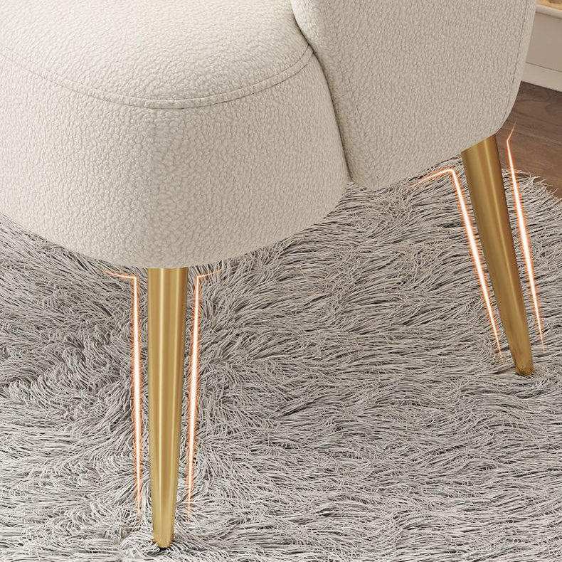 Contemporary Creative Cream Lambswool Upholstered Metal Vanity Stool Backrest Armrest For Bedroom