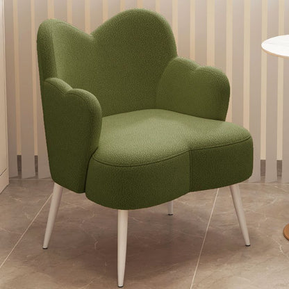 Contemporary Creative Cream Lambswool Upholstered Metal Vanity Stool Backrest Armrest For Bedroom