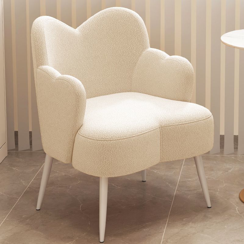 Contemporary Creative Cream Lambswool Upholstered Metal Vanity Stool Backrest Armrest For Bedroom