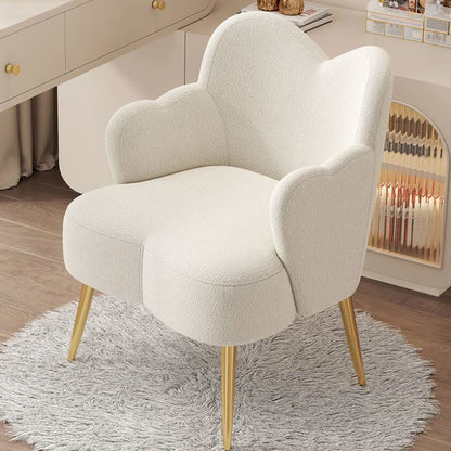 Contemporary Creative Cream Lambswool Upholstered Metal Vanity Stool Backrest Armrest For Bedroom