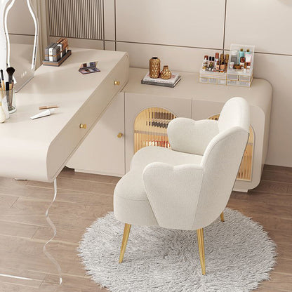 Contemporary Creative Cream Lambswool Upholstered Metal Vanity Stool Backrest Armrest For Bedroom