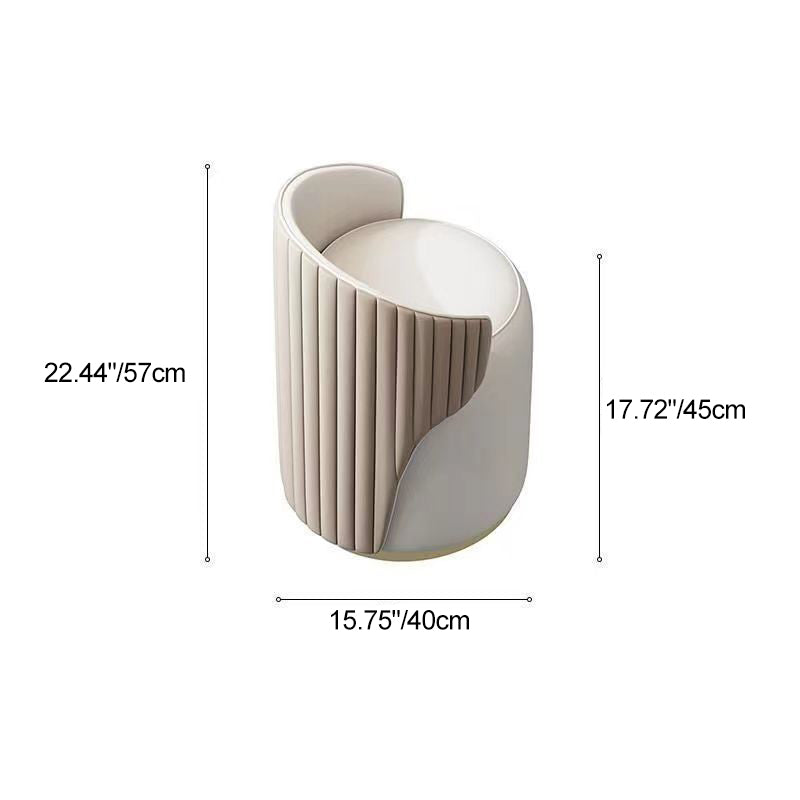 Modern Minimalist Cylindrical Striped Microfiber Leather Solid Wood Frame Metal Base Vanity Stool For Bedroom