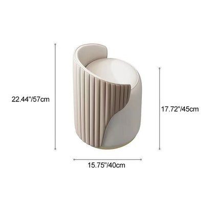 Modern Minimalist Cylindrical Striped Microfiber Leather Solid Wood Frame Metal Base Vanity Stool For Bedroom