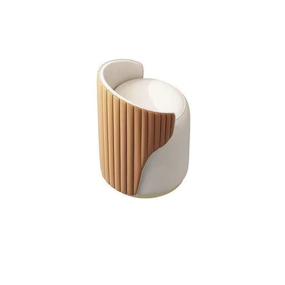 Modern Minimalist Cylindrical Striped Microfiber Leather Solid Wood Frame Metal Base Vanity Stool For Bedroom