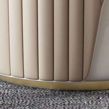 Modern Minimalist Cylindrical Striped Microfiber Leather Solid Wood Frame Metal Base Vanity Stool For Bedroom