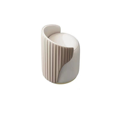Modern Minimalist Cylindrical Striped Microfiber Leather Solid Wood Frame Metal Base Vanity Stool For Bedroom