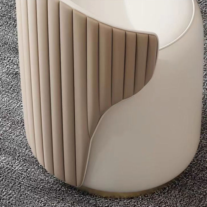 Modern Minimalist Cylindrical Striped Microfiber Leather Solid Wood Frame Metal Base Vanity Stool For Bedroom