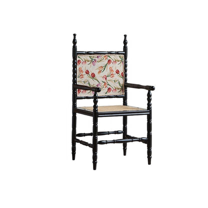 Traditional Vintage Solid Wood Rattan Square Dining Chair Backrest Armrest For Dining Room