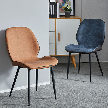 Modern Minimalist Nappa Leather Technical Fabric Carbon Steel Dining Chair Backrest Armless For Dining Room