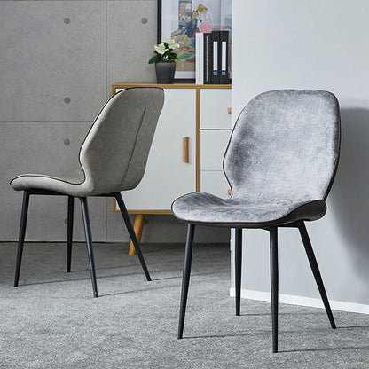 Modern Minimalist Nappa Leather Technical Fabric Carbon Steel Dining Chair Backrest Armless For Dining Room