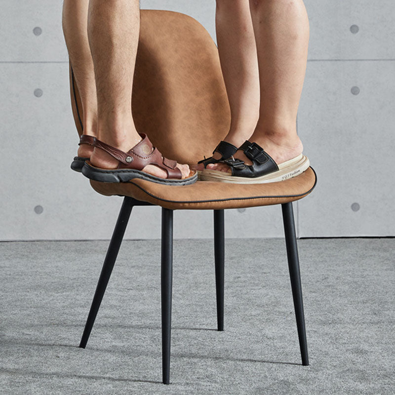 Modern Minimalist Nappa Leather Technical Fabric Carbon Steel Dining Chair Backrest Armless For Dining Room