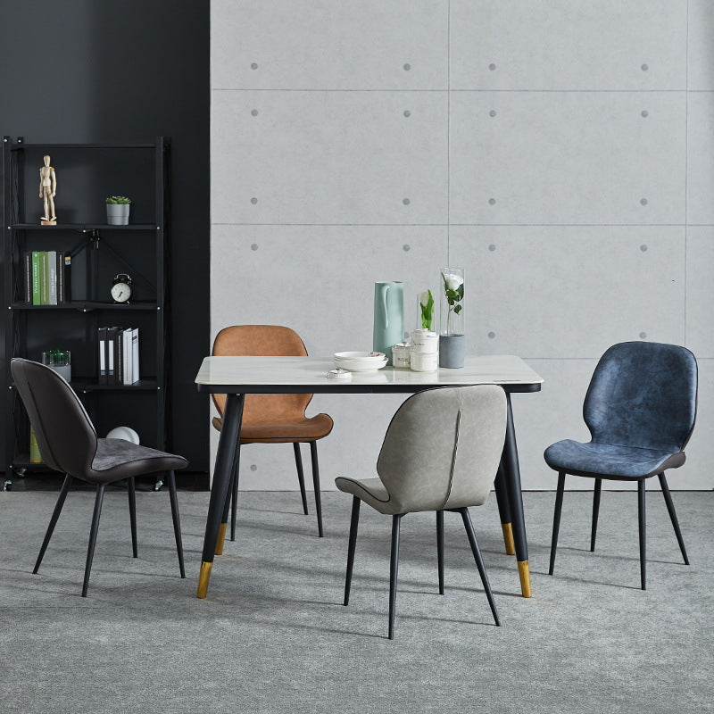 Modern Minimalist Nappa Leather Technical Fabric Carbon Steel Dining Chair Backrest Armless For Dining Room