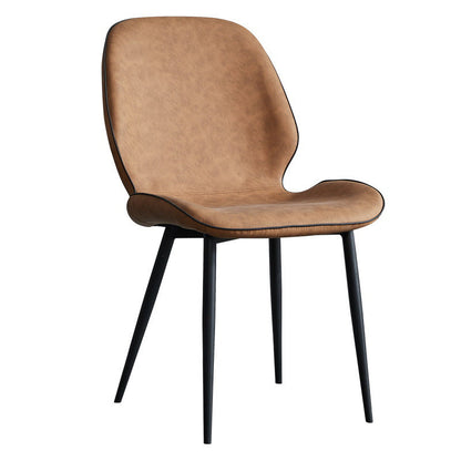 Modern Minimalist Nappa Leather Technical Fabric Carbon Steel Dining Chair Backrest Armless For Dining Room