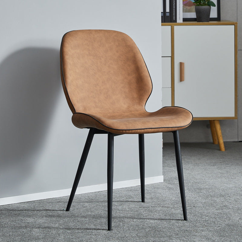 Modern Minimalist Nappa Leather Technical Fabric Carbon Steel Dining Chair Backrest Armless For Dining Room