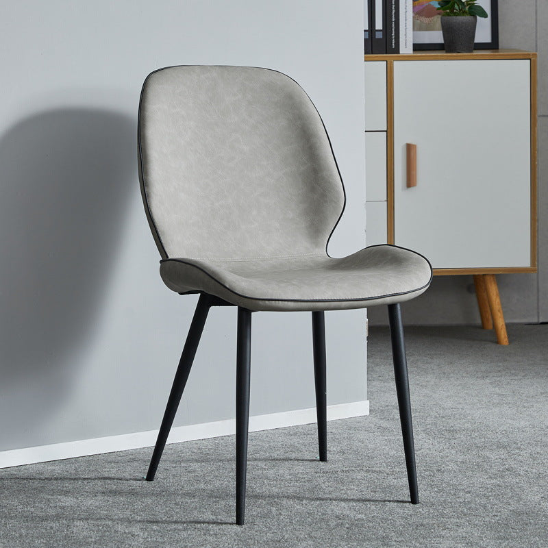 Modern Minimalist Nappa Leather Technical Fabric Carbon Steel Dining Chair Backrest Armless For Dining Room