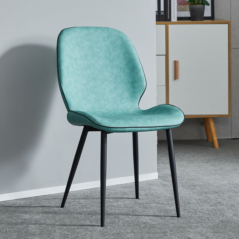 Modern Minimalist Nappa Leather Technical Fabric Carbon Steel Dining Chair Backrest Armless For Dining Room