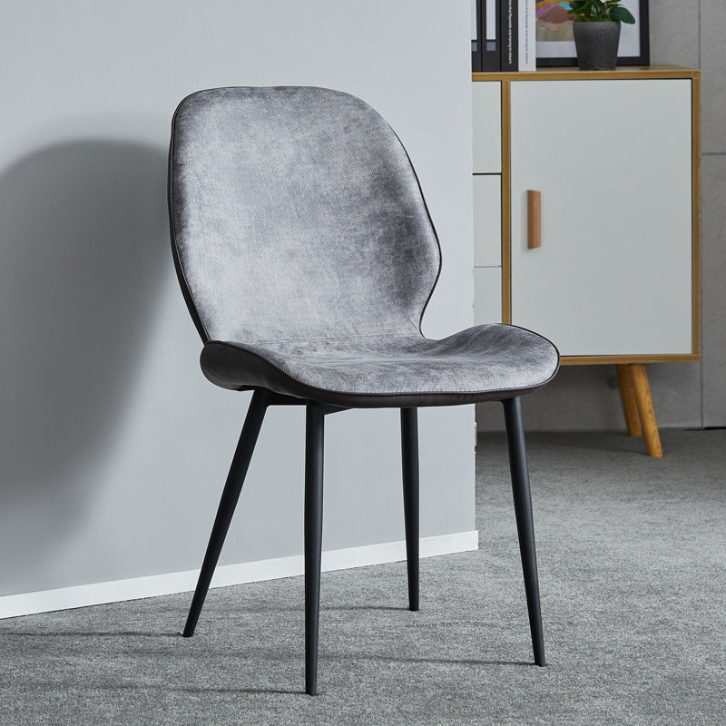 Modern Minimalist Nappa Leather Technical Fabric Carbon Steel Dining Chair Backrest Armless For Dining Room