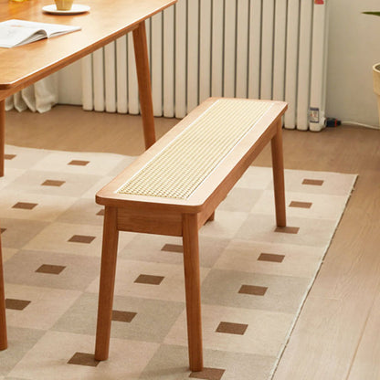 Modern Minimalist Rectangular Solid Wood Polyvinyl Chloride Rattan-Style Dining Chair For Dining Room