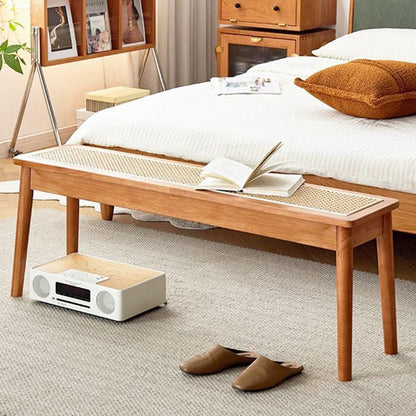 Modern Minimalist Rectangular Solid Wood Polyvinyl Chloride Rattan-Style Dining Chair For Dining Room