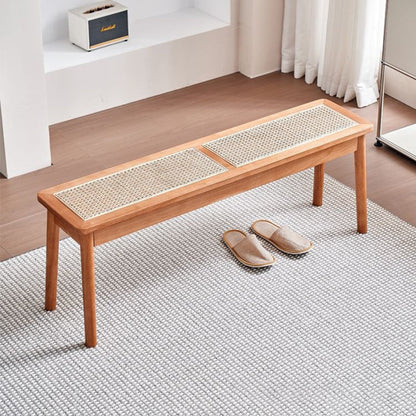 Modern Minimalist Rectangular Solid Wood Polyvinyl Chloride Rattan-Style Dining Chair For Dining Room