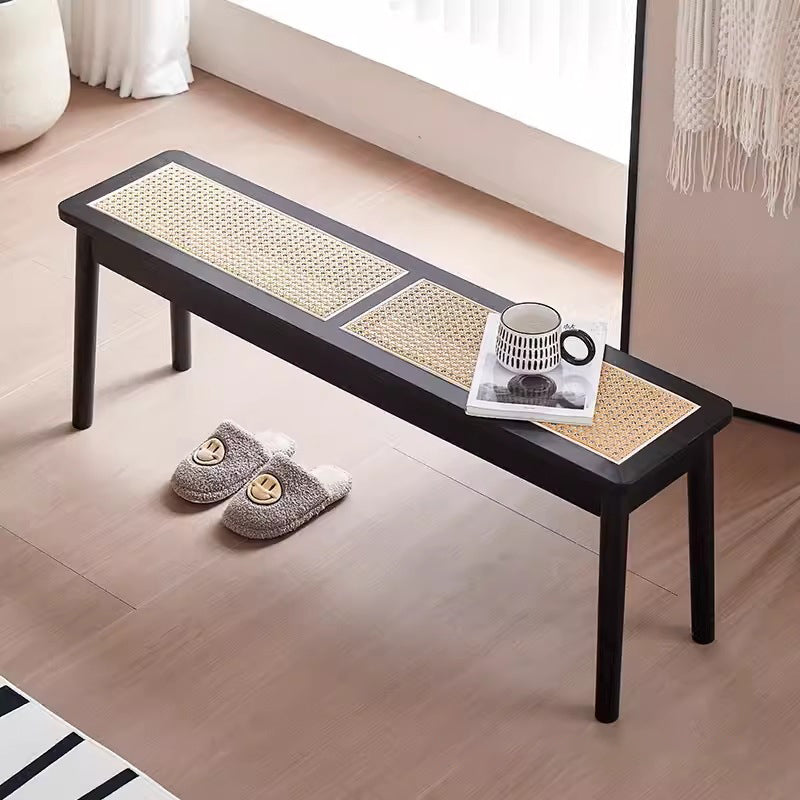 Modern Minimalist Rectangular Solid Wood Polyvinyl Chloride Rattan-Style Dining Chair For Dining Room