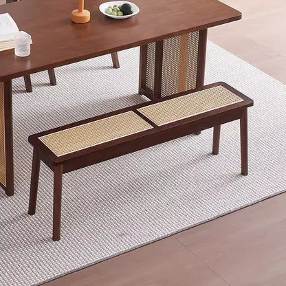 Modern Minimalist Rectangular Solid Wood Polyvinyl Chloride Rattan-Style Dining Chair For Dining Room