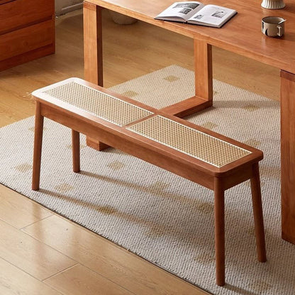 Modern Minimalist Rectangular Solid Wood Polyvinyl Chloride Rattan-Style Dining Chair For Dining Room