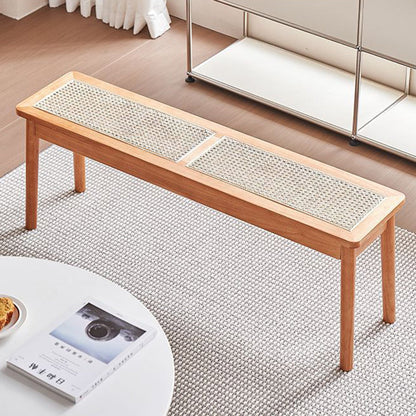 Modern Minimalist Rectangular Solid Wood Polyvinyl Chloride Rattan-Style Dining Chair For Dining Room