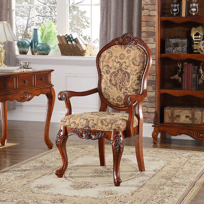 Traditional Vintage Solid Wood Chenille Fabric Sponge Dining Chair Backrest Armrest For Dining Room