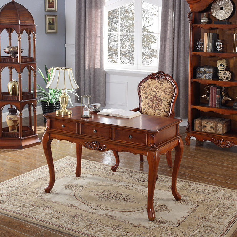 Traditional Vintage Solid Wood Chenille Fabric Sponge Dining Chair Backrest Armrest For Dining Room